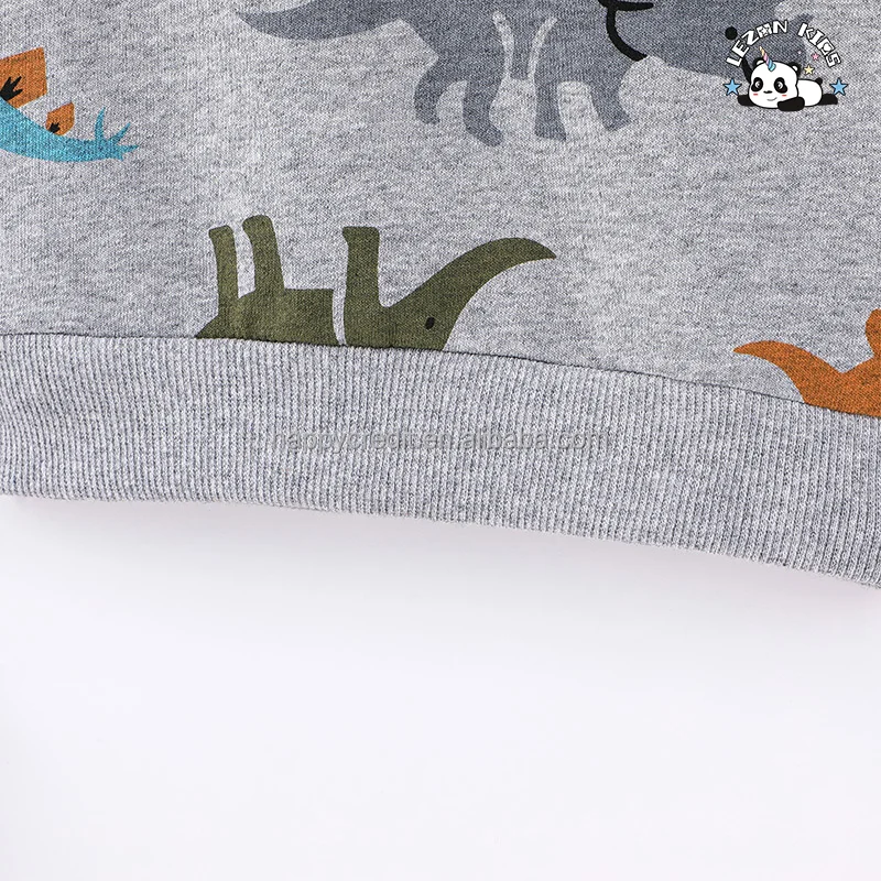 LEZONKIDS - Customizable Dinosaur Cartoon Printed Long Sleeve Pullover Hoodies Two Pieces Baby Boy Clothing Set in Autumn
